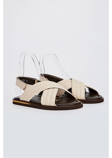 Sandals Factory Zeno Erkek Bej Hakiki Deri Sandalet Ayakkabı