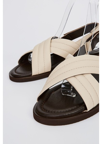 Sandals Factory Zeno Erkek Bej Hakiki Deri Sandalet Ayakkabı