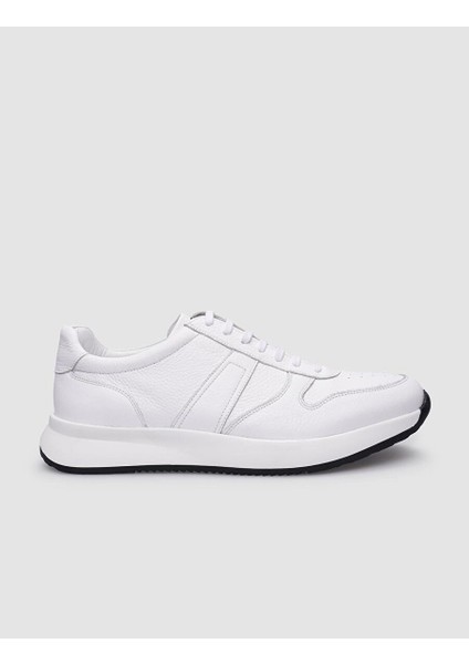 %100 Hakiki Deri Beyaz Bağcıklı Erkek Sneaker