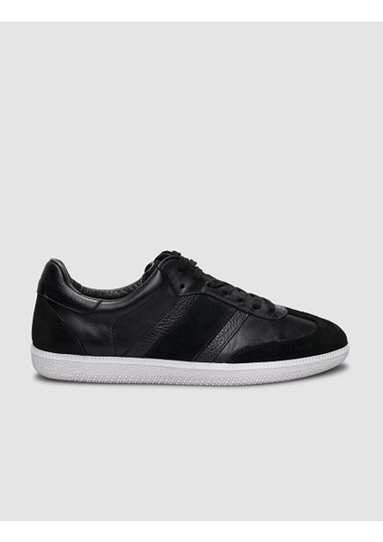 %100 Hakiki Deri Siyah Bağcıklı Erkek Sneaker