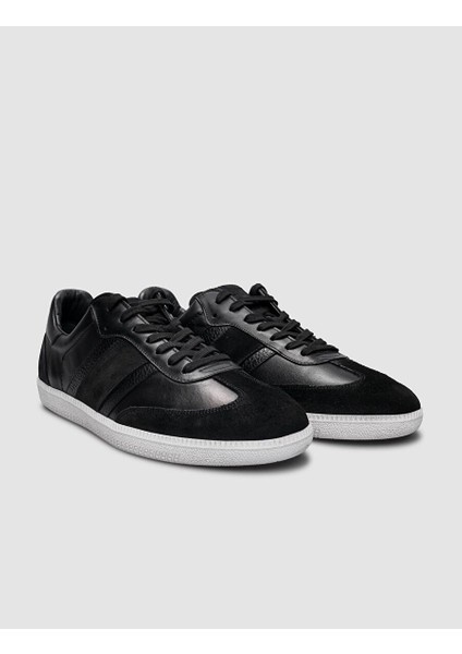 %100 Hakiki Deri Siyah Bağcıklı Erkek Sneaker