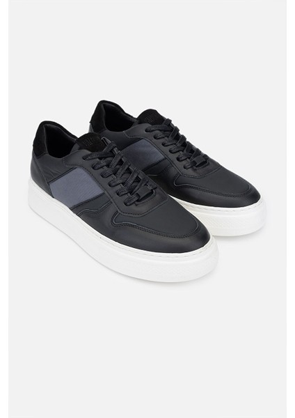 Javier Erkek Siyah Deri / Siyah Kumaş Hakiki Deri Sneakers & Spor Ayakkabı