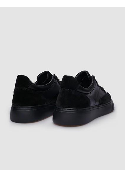 %100 Hakiki Deri Siyah Süet Bağcıklı Erkek Sneaker