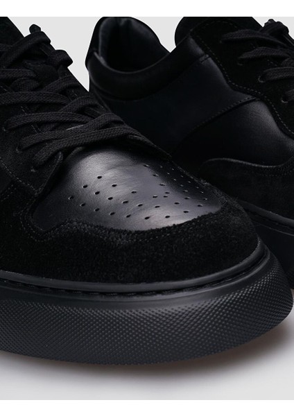 %100 Hakiki Deri Siyah Süet Bağcıklı Erkek Sneaker