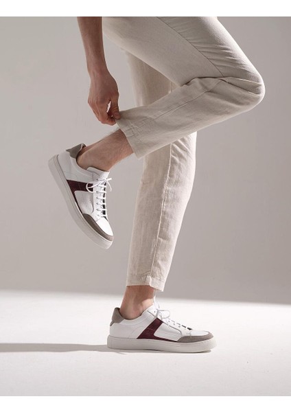 Beyaz-Bordo Erkek Sneaker 121031R