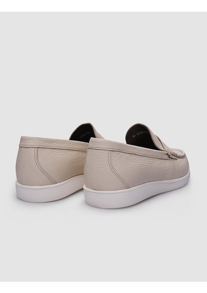%100 Hakiki Deri Bej Loafer Erkek Günlük Ayakkabı