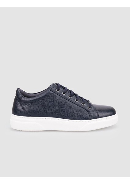 %100 Hakiki Deri Lacivert Bağcıklı Erkek Sneaker