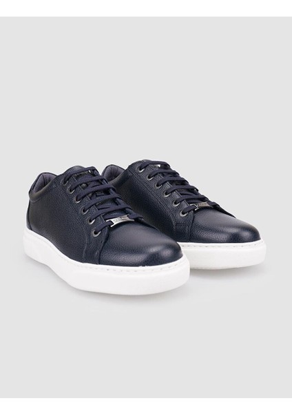 %100 Hakiki Deri Lacivert Bağcıklı Erkek Sneaker