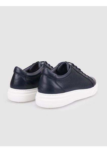 %100 Hakiki Deri Lacivert Bağcıklı Erkek Sneaker
