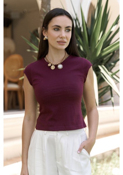 Kensal Dar Kesim Bordo T-Shirt modelleri