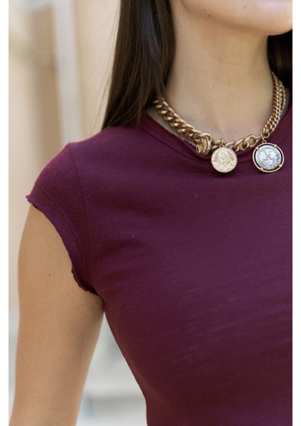 Kensal Dar Kesim Bordo T-Shirt