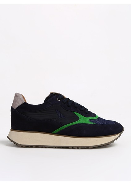 Lacivert-Yeşil Erkek Deri Sneaker Callısto