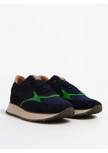 Lacivert-Yeşil Erkek Deri Sneaker Callısto