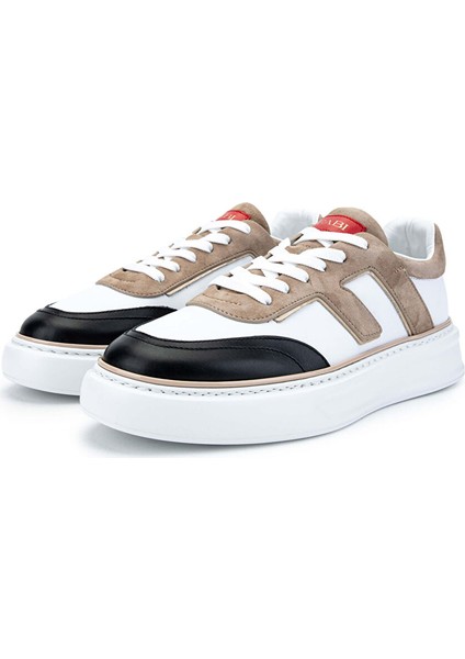 Erkek Hakiki Deri Beyaz/kum/siyah Sneakers & Spor Ayakkabı fırsatları