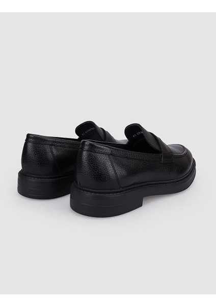 %100 Hakiki Deri Siyah Kemer Detaylı Erkek Loafer modelleri