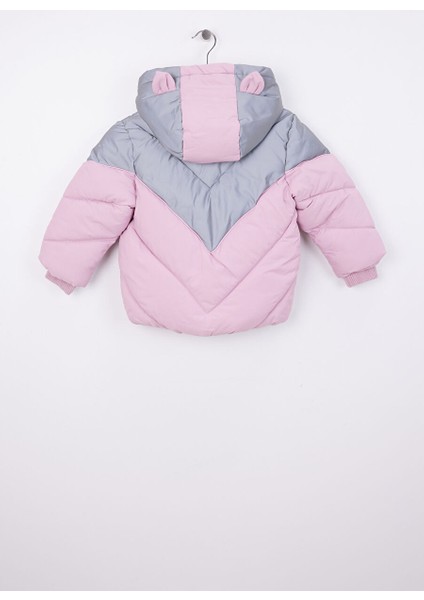 Pembe Kız Çocuk Fermuarlı Normal Kalıp Diyagonal Puffer Mont 13231157