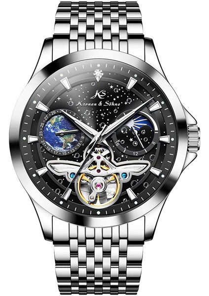 Kronen & Söhne KS7009 Day Night Tourbillon Mekanik Otomatik Erkek Çelik Kol Saati