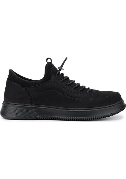 Erkek Hakiki Deri Siyah Nubuk Sneakers & Spor Ayakkabı