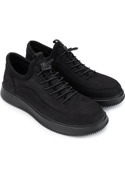 Erkek Hakiki Deri Siyah Nubuk Sneakers & Spor Ayakkabı