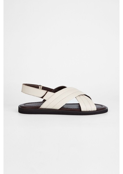 Sandals Factory Zeno Erkek Kırık Beyaz Hakiki Deri Sandalet Ayakkabı