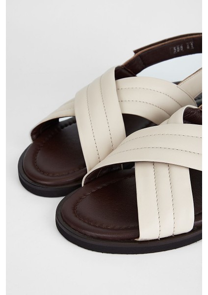 Sandals Factory Zeno Erkek Kırık Beyaz Hakiki Deri Sandalet Ayakkabı fiyatları
