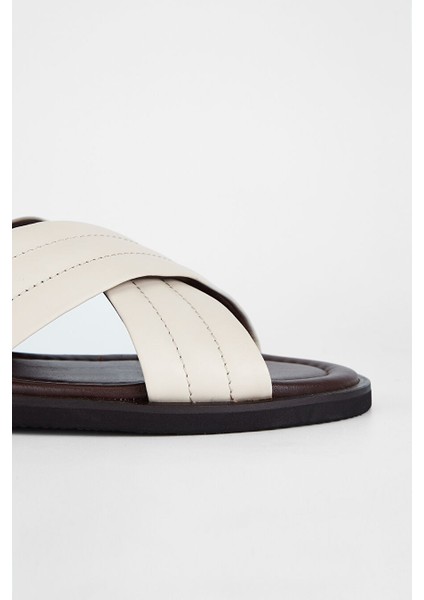 Sandals Factory Zeno Erkek Kırık Beyaz Hakiki Deri Sandalet Ayakkabı fırsatları