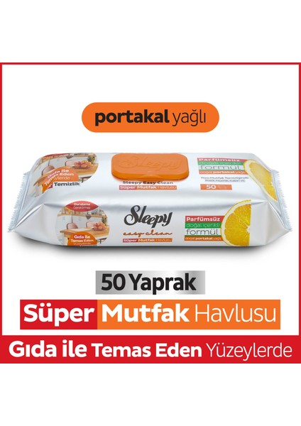 Easy Clean Süper Yüzey Temizlik Mutfak Havlusu&Mendili Portakal Yağlı 50 Yaprak