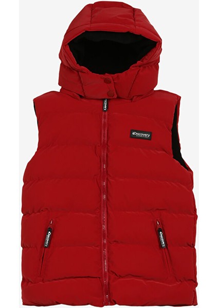 Kırmızı Kız Çocuk Kapüşon Yaka Basic Fit Kapitone Puffer Yelek D3WG-YLK2