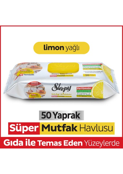 Easy Clean Süper Yüzey Temizlik Mutfak Havlusu&Mendili Limon Yağlı 50 Yaprak