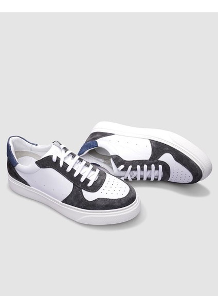 Beyaz-Gri Erkek Deri Sneaker 124572