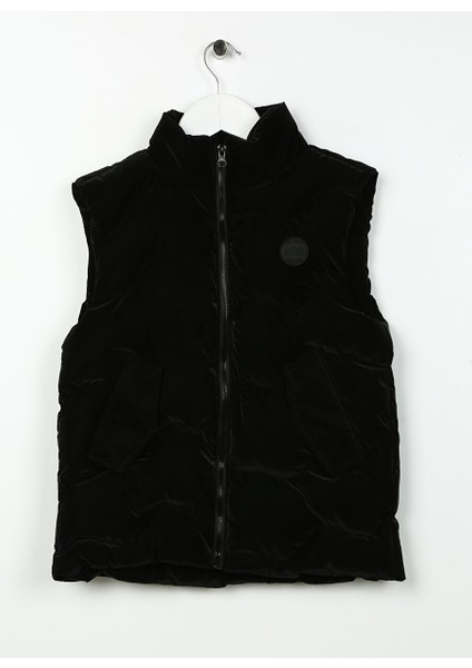 Siyah Kız Çocuk Dik Yaka Standart Fit Kapitone Puffer Yelek 23AERO-G1