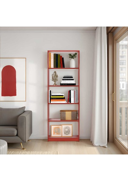 Max 5 Raflı Kitaplık-Parlak Kırmızı 58X170X23 cm (Gxyxd)