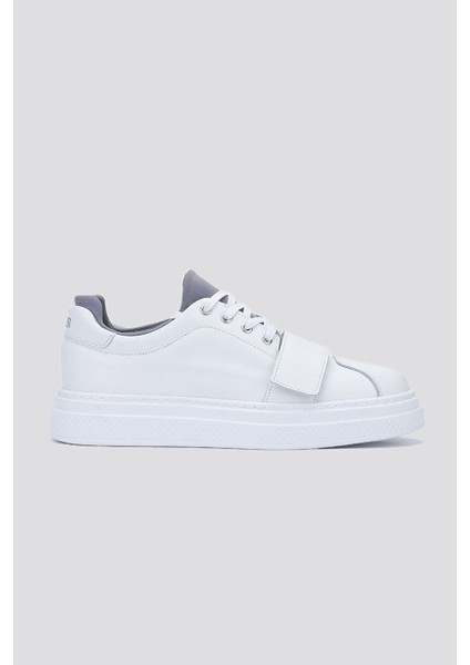 Beyaz-Gri Erkek Deri Sneaker 352 20251 Erk Ayk Y24