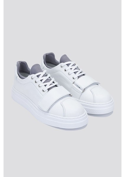 Beyaz-Gri Erkek Deri Sneaker 352 20251 Erk Ayk Y24 modelleri