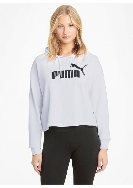 58687002 Ess Cropped Logo Hoodie Tr Kadın Beyaz Kapüşon Yaka Normal Kalıp Sweatshirt