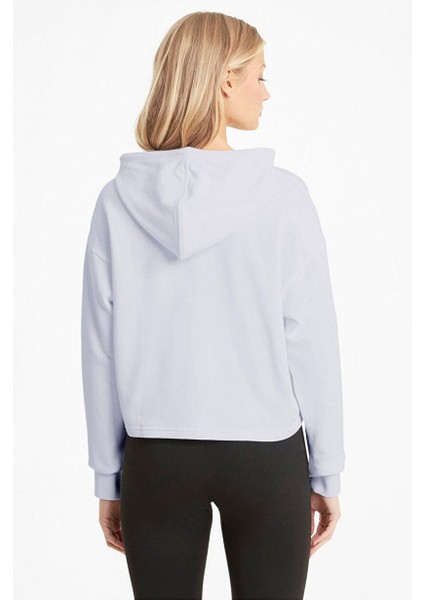 58687002 Ess Cropped Logo Hoodie Tr Kadın Beyaz Kapüşon Yaka Normal Kalıp Sweatshirt modelleri
