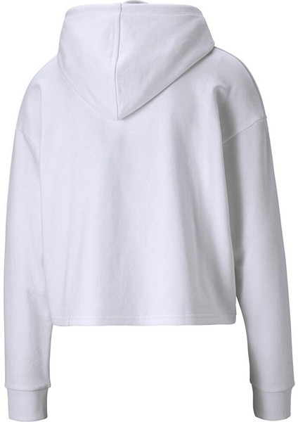 58687002 Ess Cropped Logo Hoodie Tr Kadın Beyaz Kapüşon Yaka Normal Kalıp Sweatshirt indirimleri