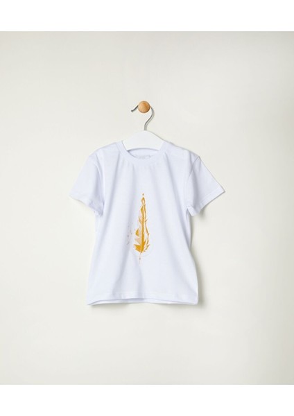 Sarı Tüy Desenli Baskılı T-Shirt