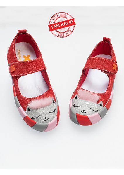 Kırmızı Simli Kedi Kız Sneaker Babet modelleri