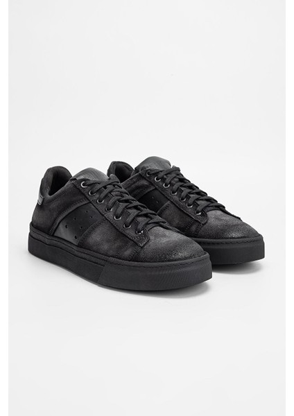 Erkek Siyah Grft Hakiki Deri Sneakers & Spor Ayakkabı