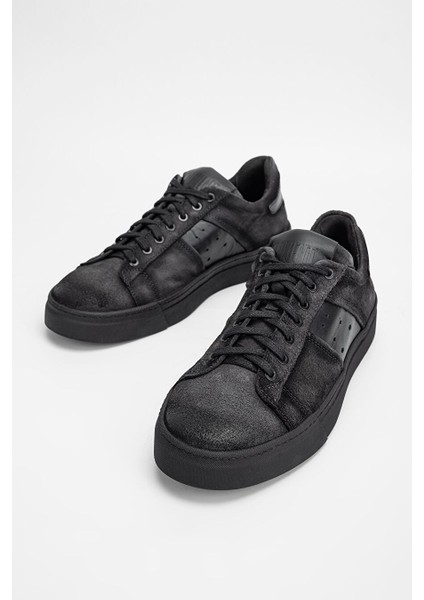 Erkek Siyah Grft Hakiki Deri Sneakers & Spor Ayakkabı