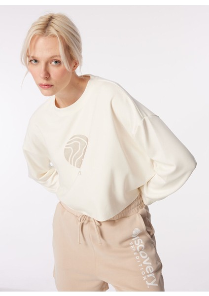 Ekru Kadın Oversize Baskılı Sweatshirt D4SL-SWT3032