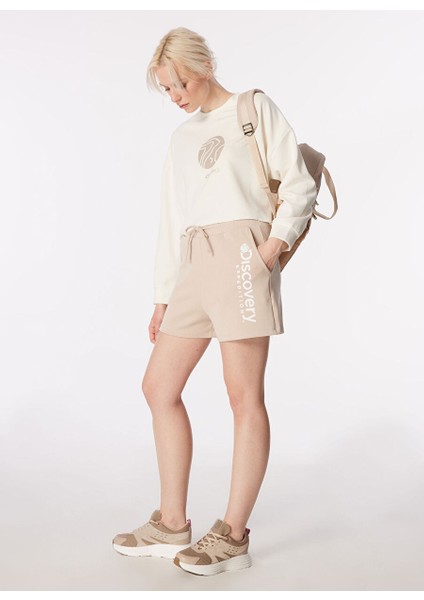 Ekru Kadın Oversize Baskılı Sweatshirt D4SL-SWT3032