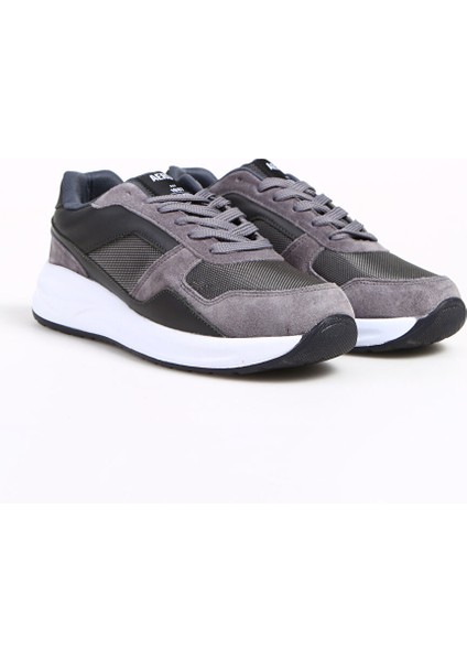 Koyu Gri-Siyah Erkek Deri Sneaker Cıvıta