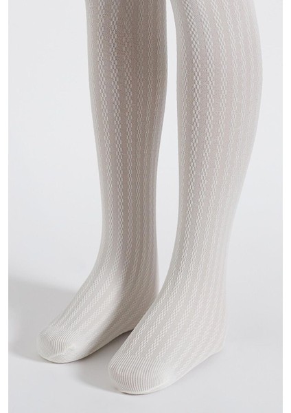 Kız Çocuk 20 Denye Örgü Desenli Külotlu Çorap Ekru fiyatları