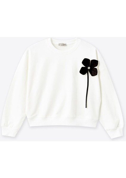 Kız Çocuk Siyah Çiçek Sweatshirt