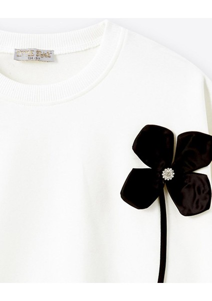 Kız Çocuk Siyah Çiçek Sweatshirt