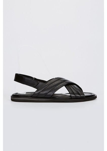 Sandals Factory Zeno Erkek Siyah Hakiki Deri Sandalet Ayakkabı