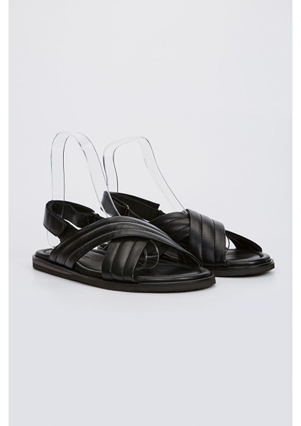 Sandals Factory Zeno Erkek Siyah Hakiki Deri Sandalet Ayakkabı