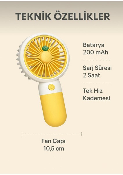Sevimli Meyve Figürlü Şarjlı Taşınabilir Mini El Fanı ve Masa Fanı Soğutucu Pervane